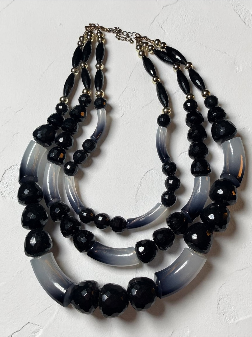 Elegant Black and Gray Multi-Strand Beaded Necklace - Women Jewelry